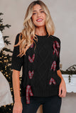 Plaid Lace Up Puff Sleeve Sweater