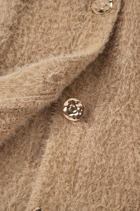 Fuzzy Buttoned Front Midi Solid Cardigan