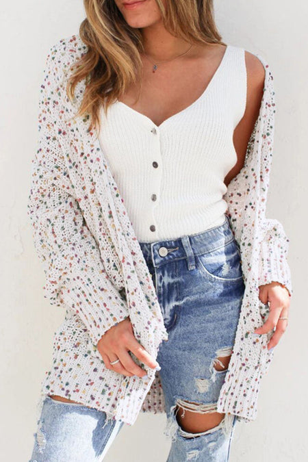 Confetti Rib Knit Long Sleeve Cardigan