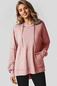 Waffle Knit Fleece Lined High Low Oversized Hoodie