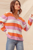 Colorblock V Neck Casual Sweater