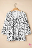 Leopard Print Ruched V Neck 3/4 Sleeve Blouse