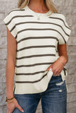 Stripe Side Slits Crewneck Sweater Tee