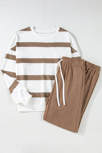 Striped Drop Shoulder Pullover and Jogger Pants Set