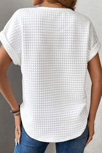 White Checkered Textured Bat Sleeve T Shirt