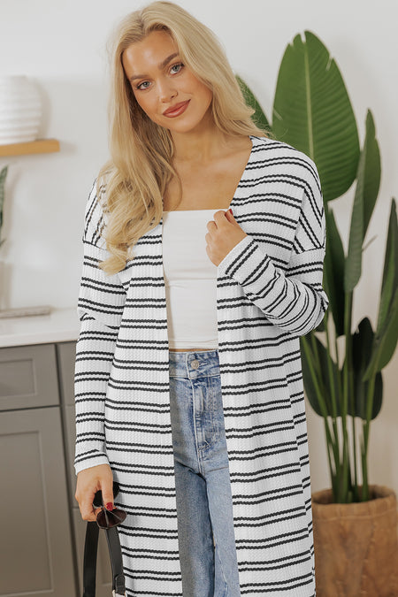 Stripe Print Open Front Duster Cardigan