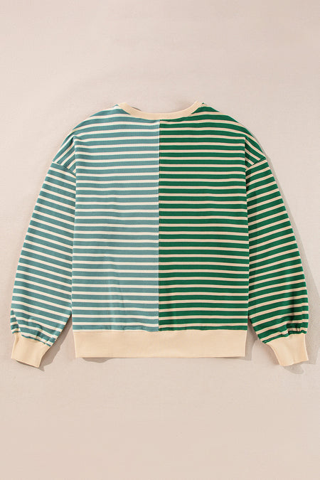 Stripe Casual Stripe Colorblock Drop Shoulder Oversize Sweatshirt