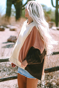 Oversized Color Block Patchwork High Low Hoodie