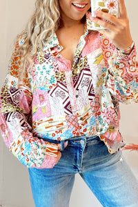 Abstract Colorful Printed Button Down Shirt