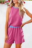 Bright Pink Corded Contrast Trim Sleeveless Top and Shorts Set