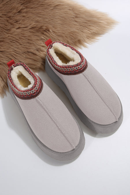 Suede Contrast Print Plush Lined Snow Boots