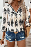 Printed 3/4 Sleeve V Neck Blouse