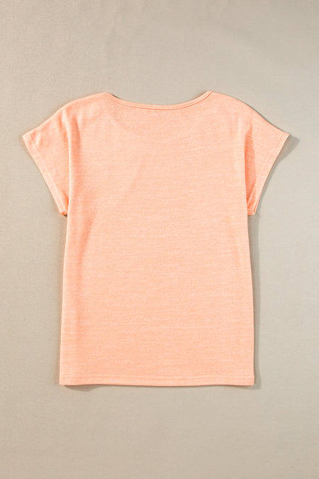 Apricot Pink Button Detail Batwing Sleeve Casual Tee