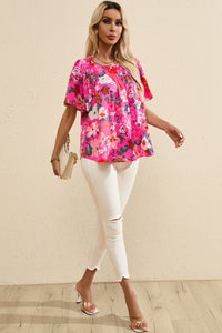 Floral Short Sleeve Smocked Blouse