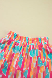 Abstract Print A-line Ruffled Hem Shorts