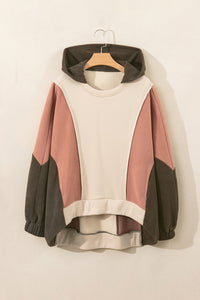 Oversized Color Block Patchwork High Low Hoodie