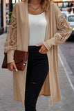 Lace Patchwork Ribbed Knit Open Front Duster Cardigan