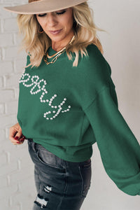 Pearl Beaded Merry Casual Sweater