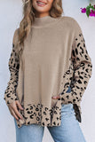 Leopard High Neck Side Slit Oversized Sweater