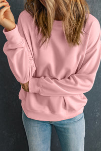 Beige Solid Classic Crewneck Pullover Sweatshirt