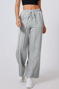 Seamed Drawstring High Waist Wide Leg Sweatpants