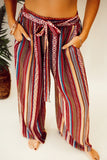 Boho Ethnic Striped Print Tie Waist Wide Leg Pants