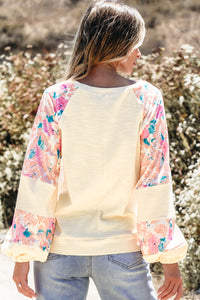 Floral Patchwork Balloon Sleeve Blouse