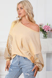 Sequin Patchwork Sleeve Open Back Waffle Knit Top