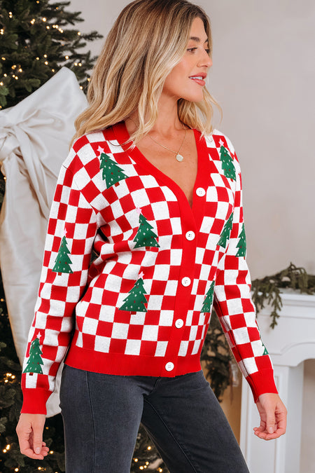 Checkered Christmas Cardigan Sweater