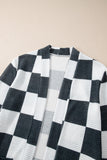 Checkered Waffle Knit Thumbhole Open Front Cardigan