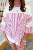 Stripe Patchwork Bracelet Sleeve Plus Size T Shirt