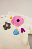 Knitted Flower Pattern Ribbed Edge Sweater