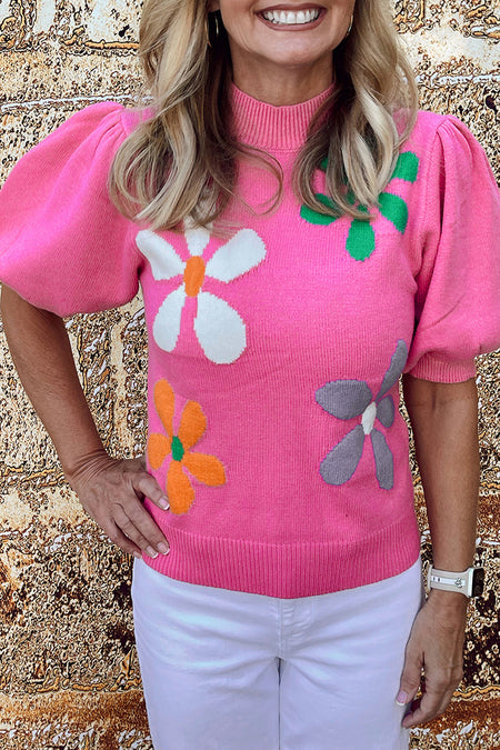 Floral Bubble Short Sleeve Sweater