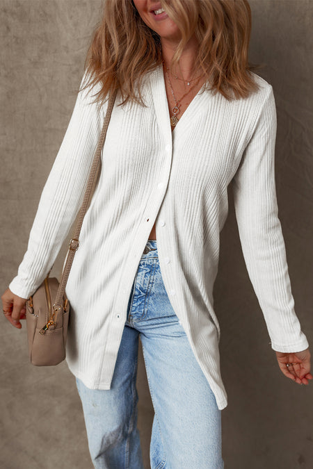 Ribbed Button up Tunic Cardigan