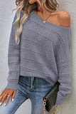 Boat Neck Drop Shoulder Pointelle Knit Sweater