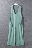 Moonlight Jade Corded Tie Straps V Neck Wide Leg Jumpsuit