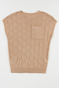 Lattice Textured Knit Short Sleeve Sweater