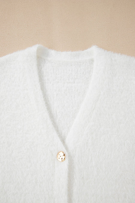 Fuzzy Buttoned Front Midi Solid Cardigan