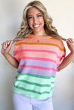 Colorful Stripe Bubble Short Sleeve Sweater