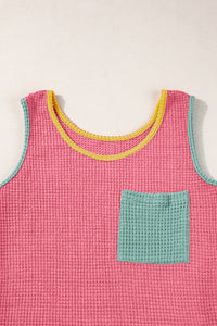 Color Block Patched Pocket Breathable Knit Tank Top