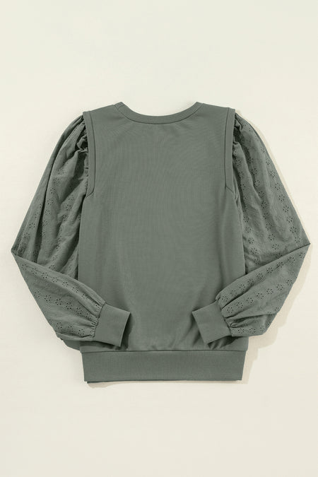 Textured Patchwork Round Neck Sweatshirt