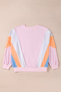 Color Block Batwing Sleeve Loose Fit Sweatshirt