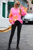 Big Flower Pattern Drop Shoulder Sweater