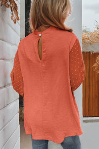 Swiss Dot Balloon Sleeve Loose Blouse