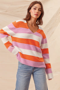 Colorblock V Neck Casual Sweater