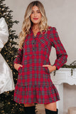 Plaid Half Button Long Sleeve Shirt Mini Dress