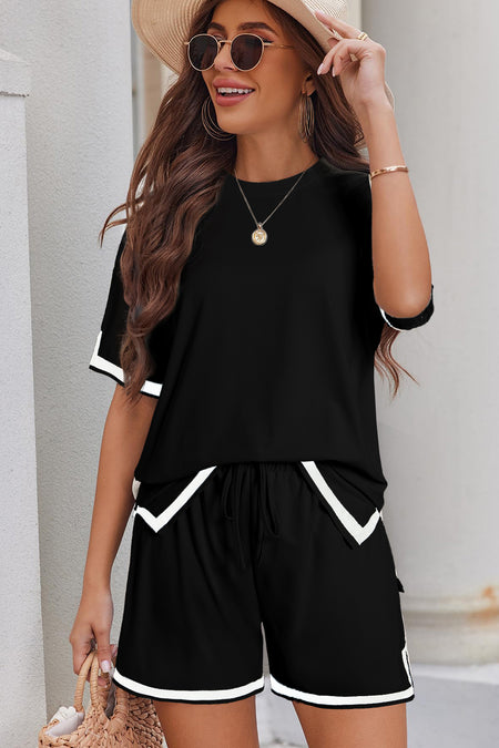 Contrast Trim Tee and Shorts Set