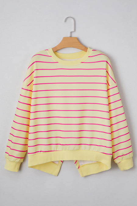 Stripe Stylish Overlap Detail Drop Shoulder Pullover Sweatshirt