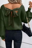 Lantern Sleeve V Neck Knot Back Sweater