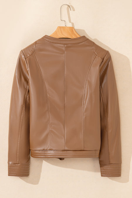 Faux Leather Zipper Slim Fit Bomber Jacket